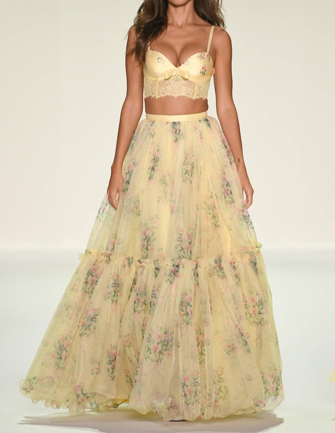 Sherri Hill Two-piece Floral A-line Dress in yellow - women's skirt