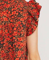 entro Floral Ruffle Sleeve Top in black - women's blouse - view 6