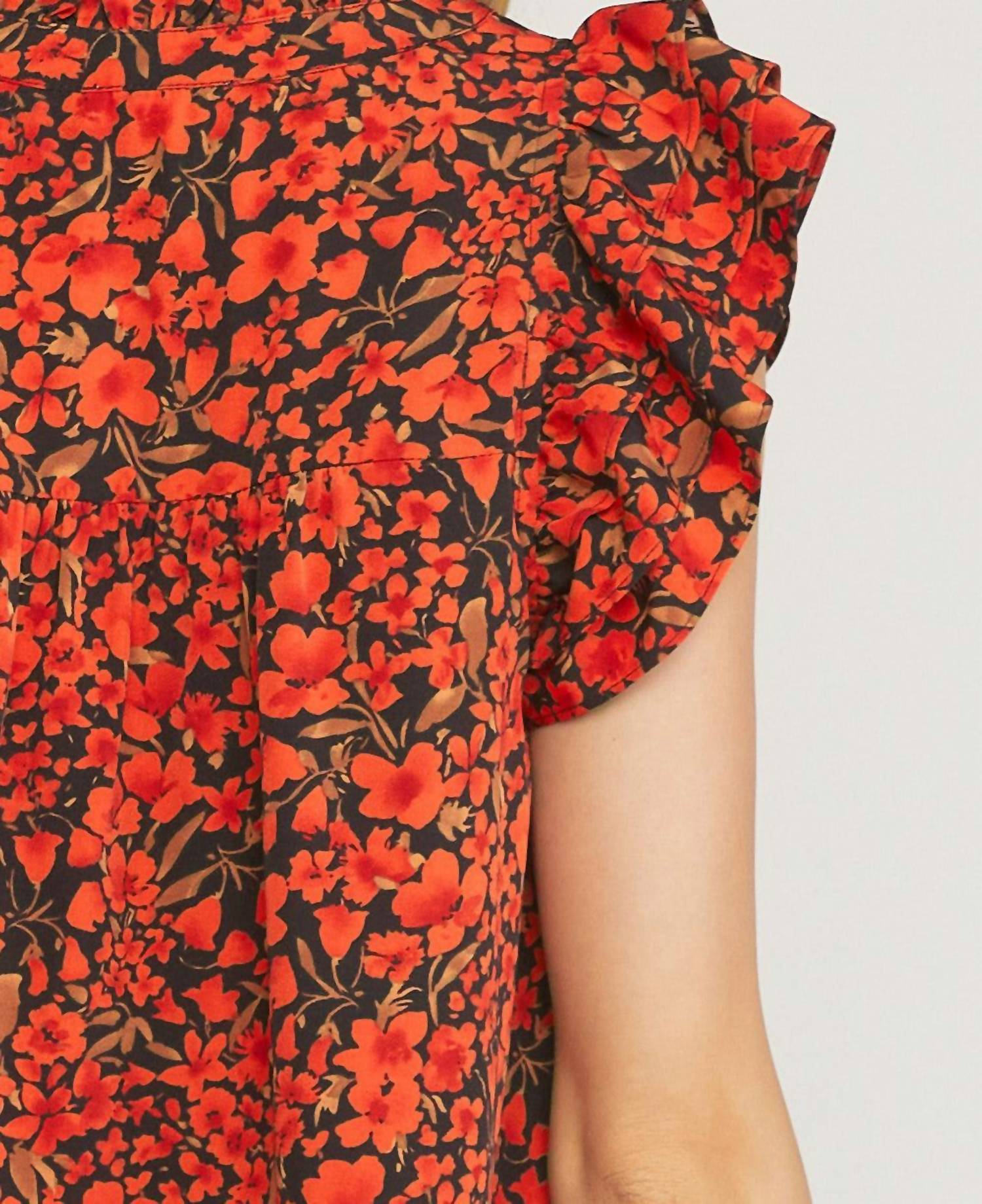 entro Floral Ruffle Sleeve Top in black - women's blouse - view 6