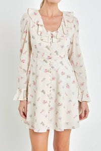English Factory - FLORAL RUFFLED NECK DRESS