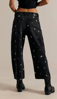 Free People - Deep Trance Shine Embroidered Jeans