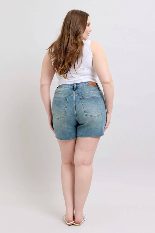 Judy Blue - Mid Rise Vintage Button Fly Destroy Denim Short