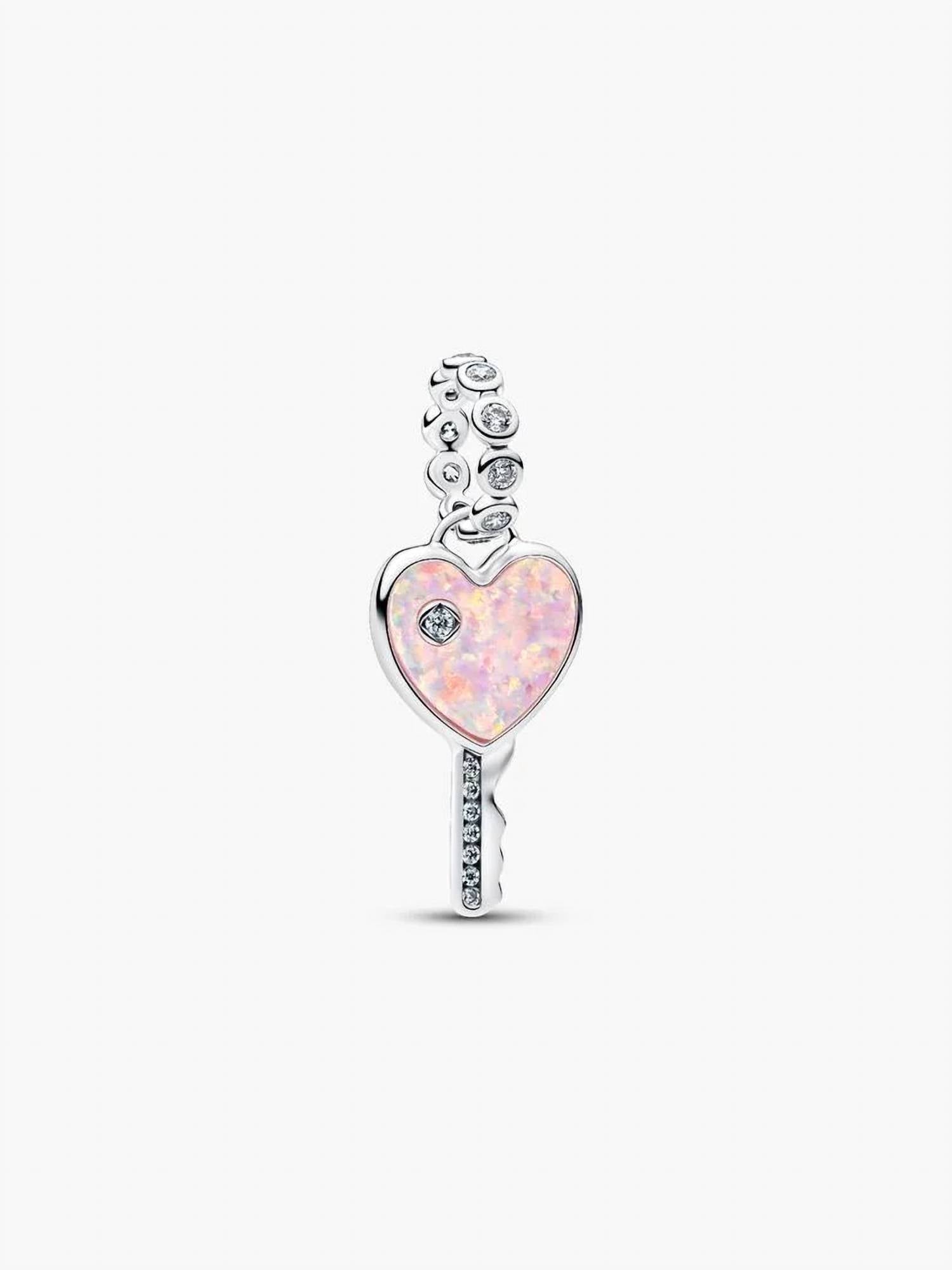 Pandora Opalescent Heart Key Dangle Charm in silver - women's jewelry
