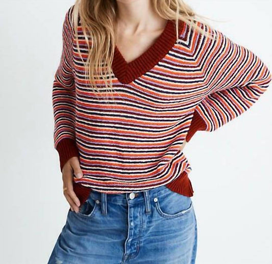 Madewell - Arden V-Neck Crop Pullover Cotton Stripe Sweater