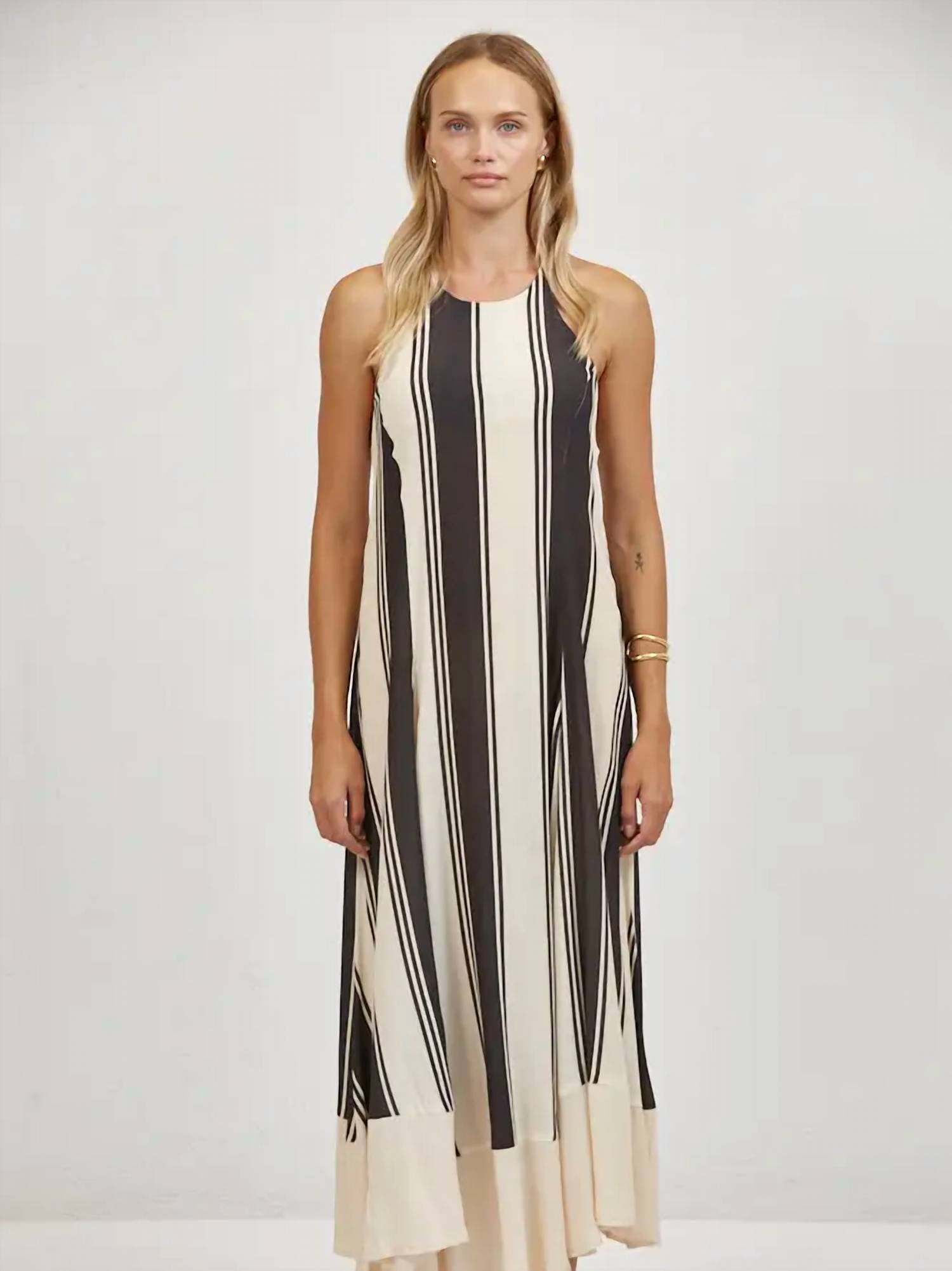 A.Ren - Striped Halter Neck Sleeveless Maxi Dress