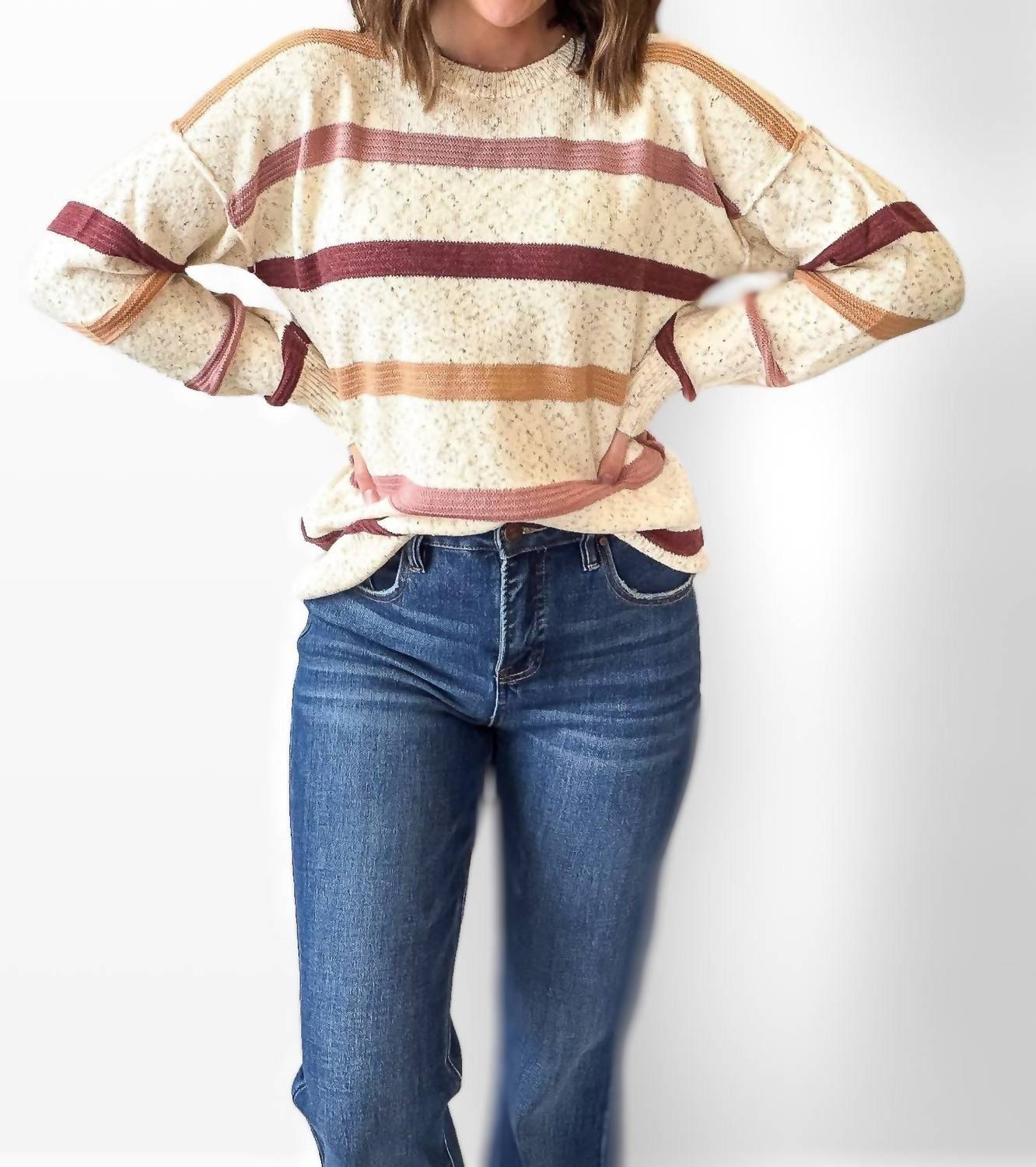 Staccato - Oatmeal Rose Sprinkled Crew Neck Sweater