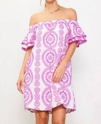 Skies Are Blue - Embroidered Eyelet Off-shoulder Dress
