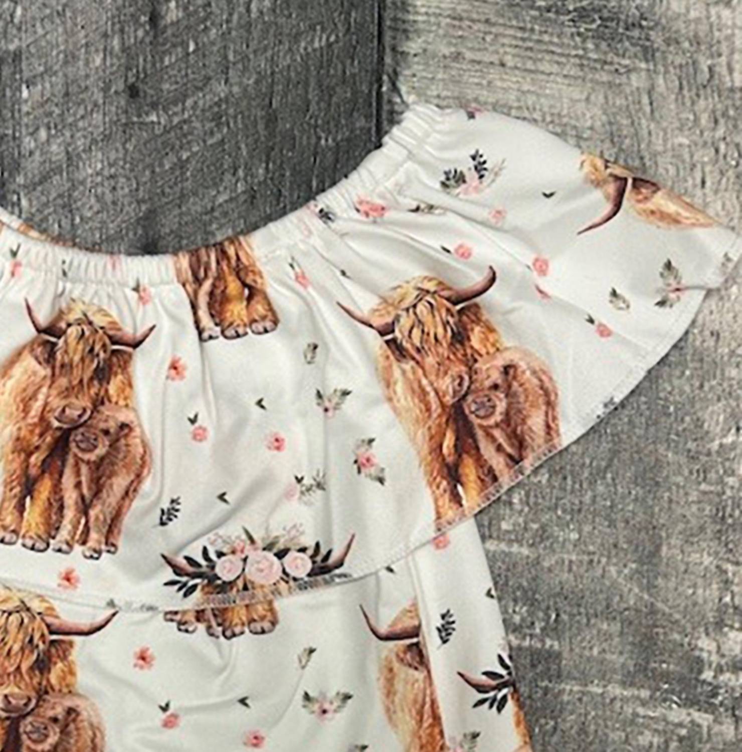 Bratti Mati - Toddler Highland Cow Ruffle Top