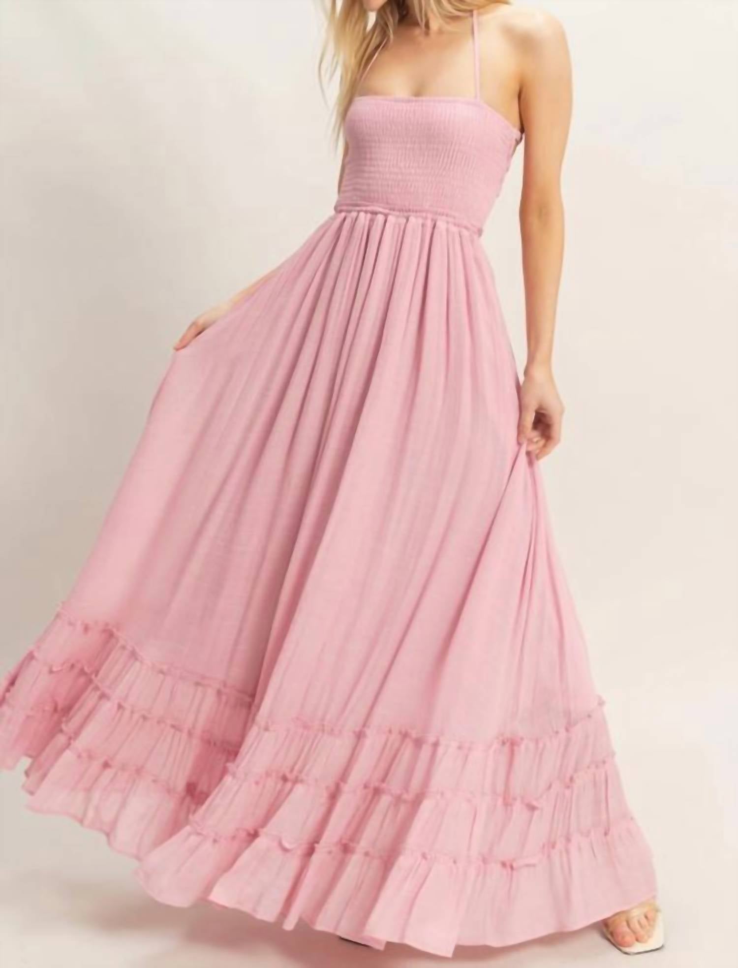 HYFVE Smocked Halter Maxi Dress in pink - women's dress