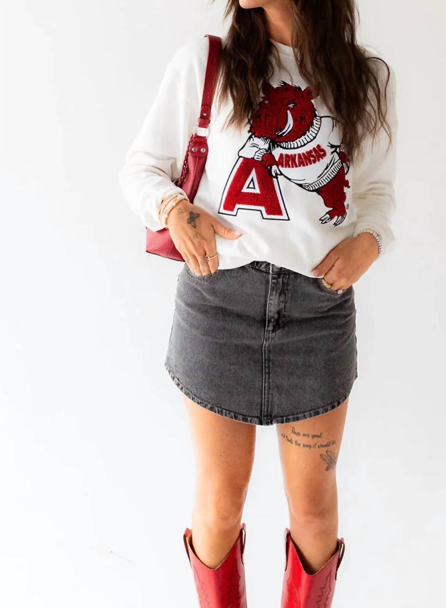 Gameday Social - Women's Arkansas Mascot Comfort Crew Sweatshirt