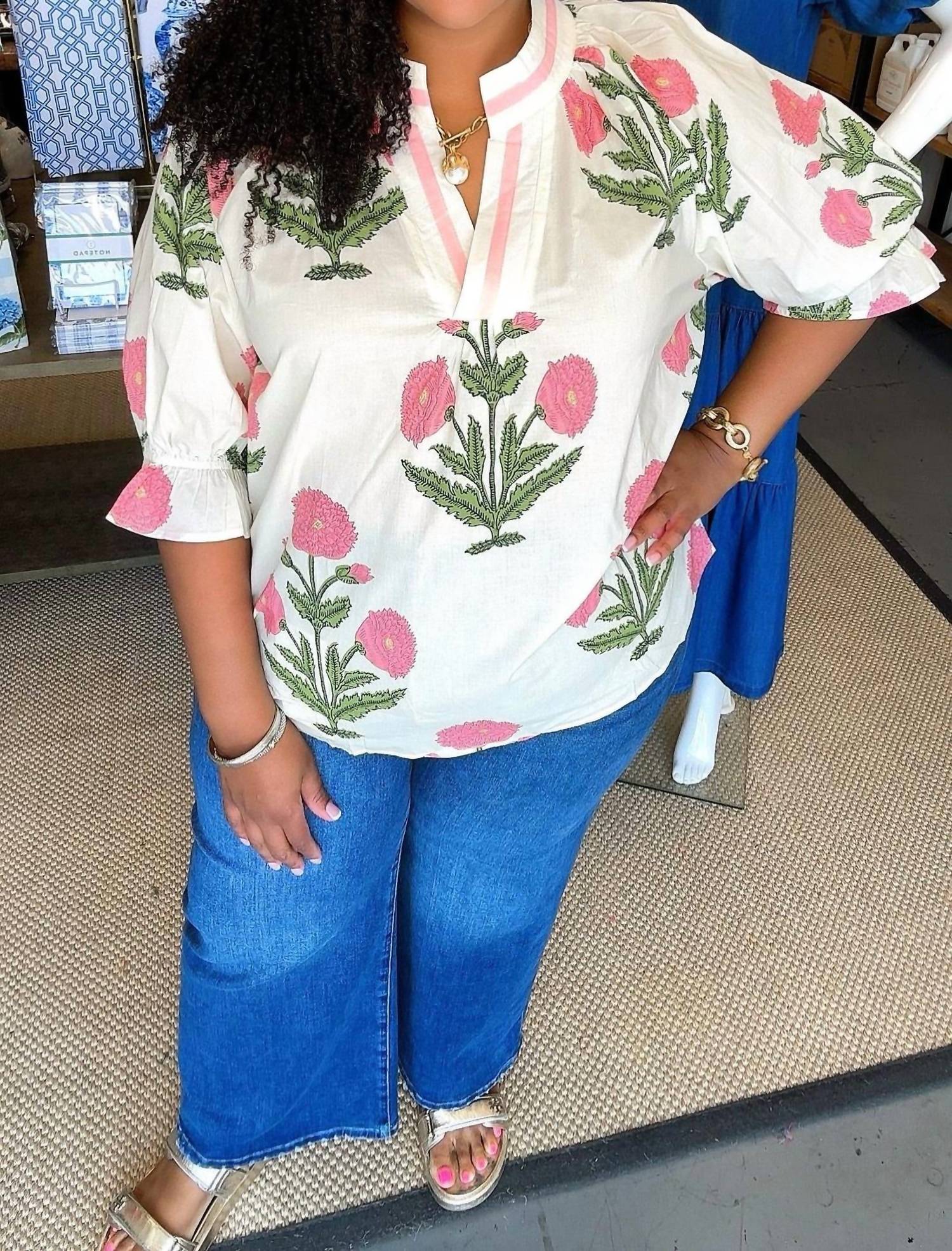 Umgee - Floral Blockprint Top -Plus
