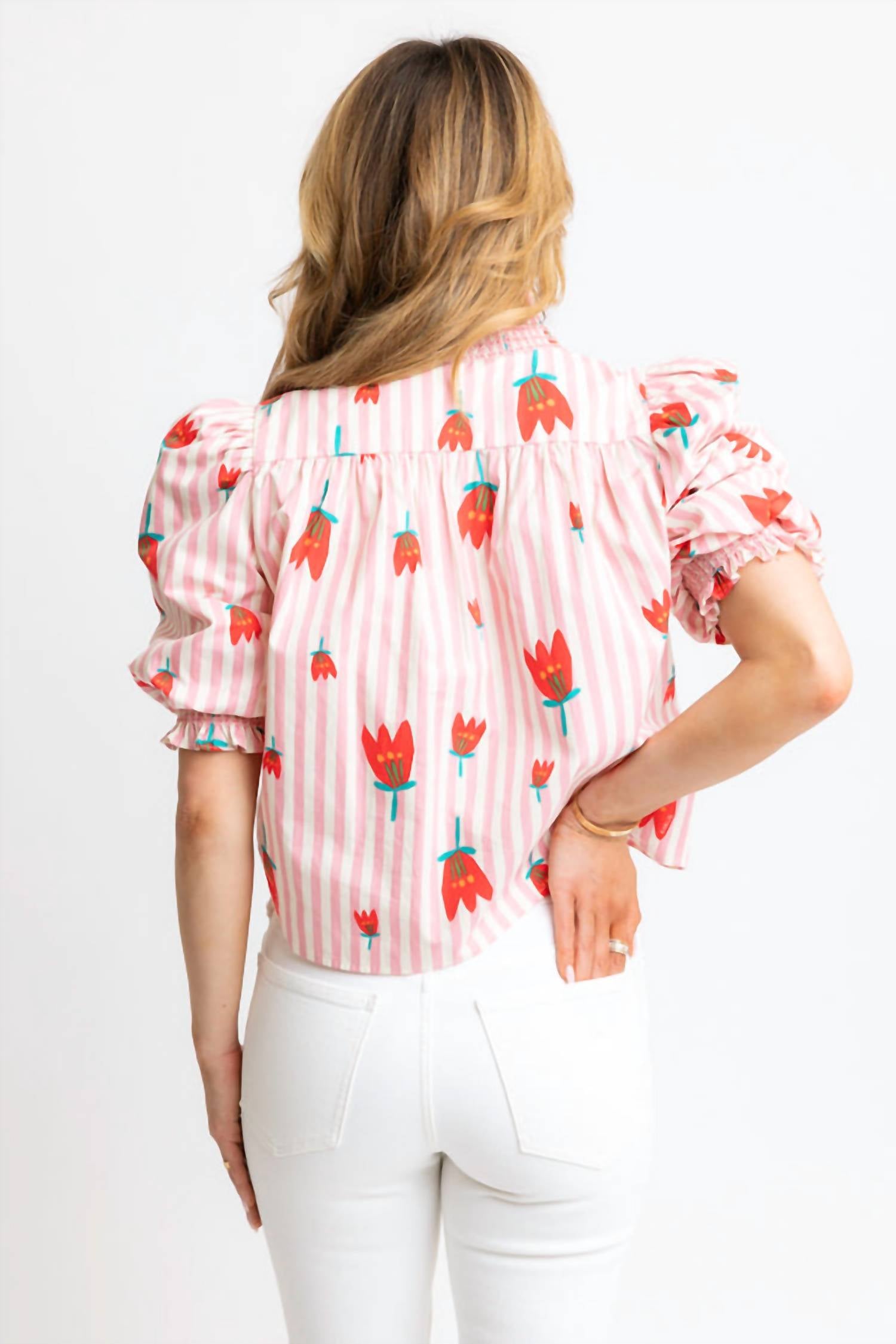 Karlie - Stripe Poppy Ruffle Button Up Top
