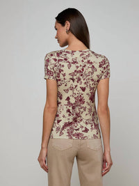 L'Agence Ressi Fitted Tee in truffle butterfly toile - women's t-shirt - detail view