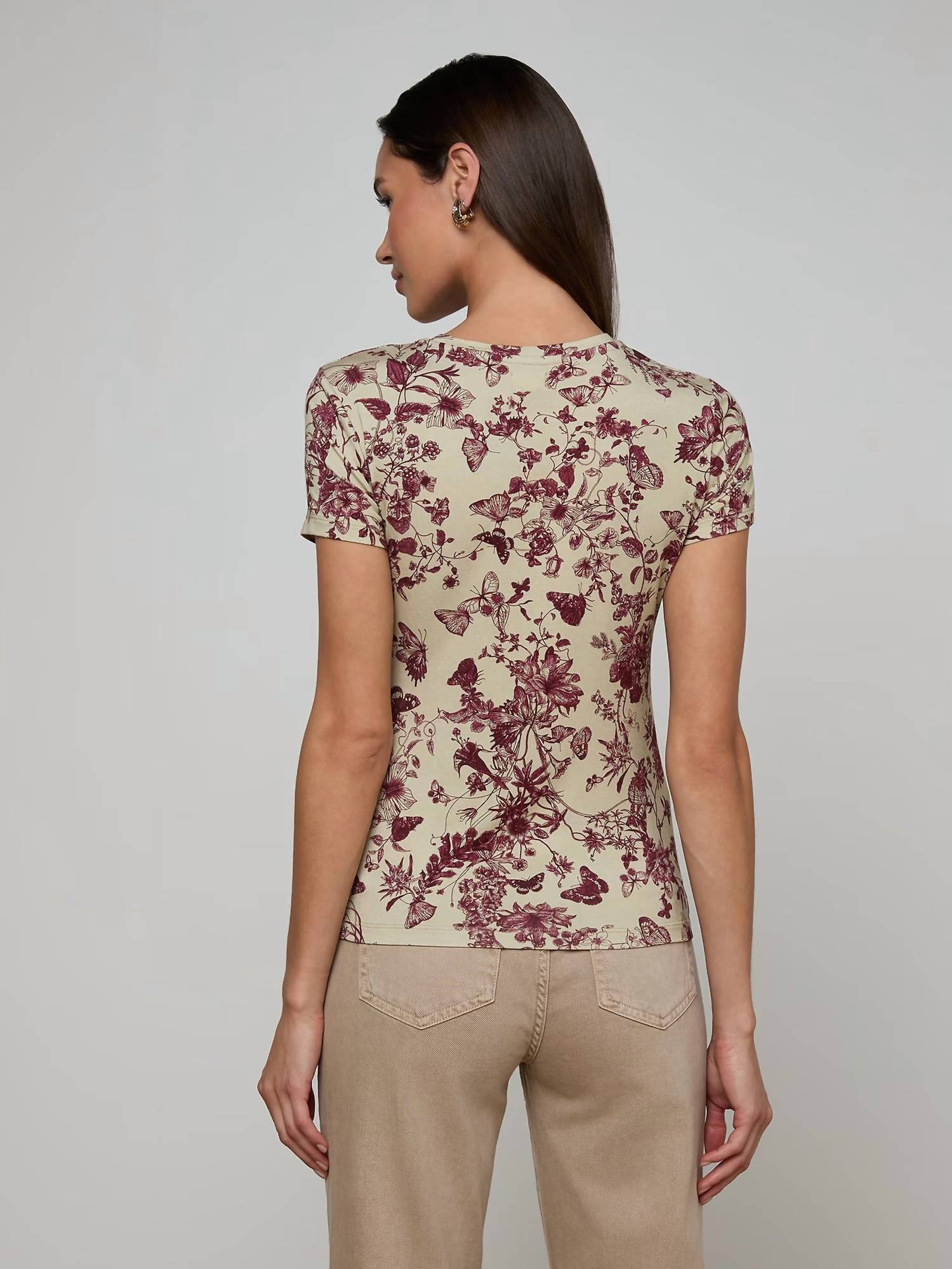 L'Agence Ressi Fitted Tee in truffle butterfly toile - women's t-shirt - detail view