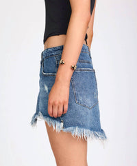 ONE TEASPOON Junkyard Low Waist Denim Mini Skirt in westland blue - women's skirt - detail view