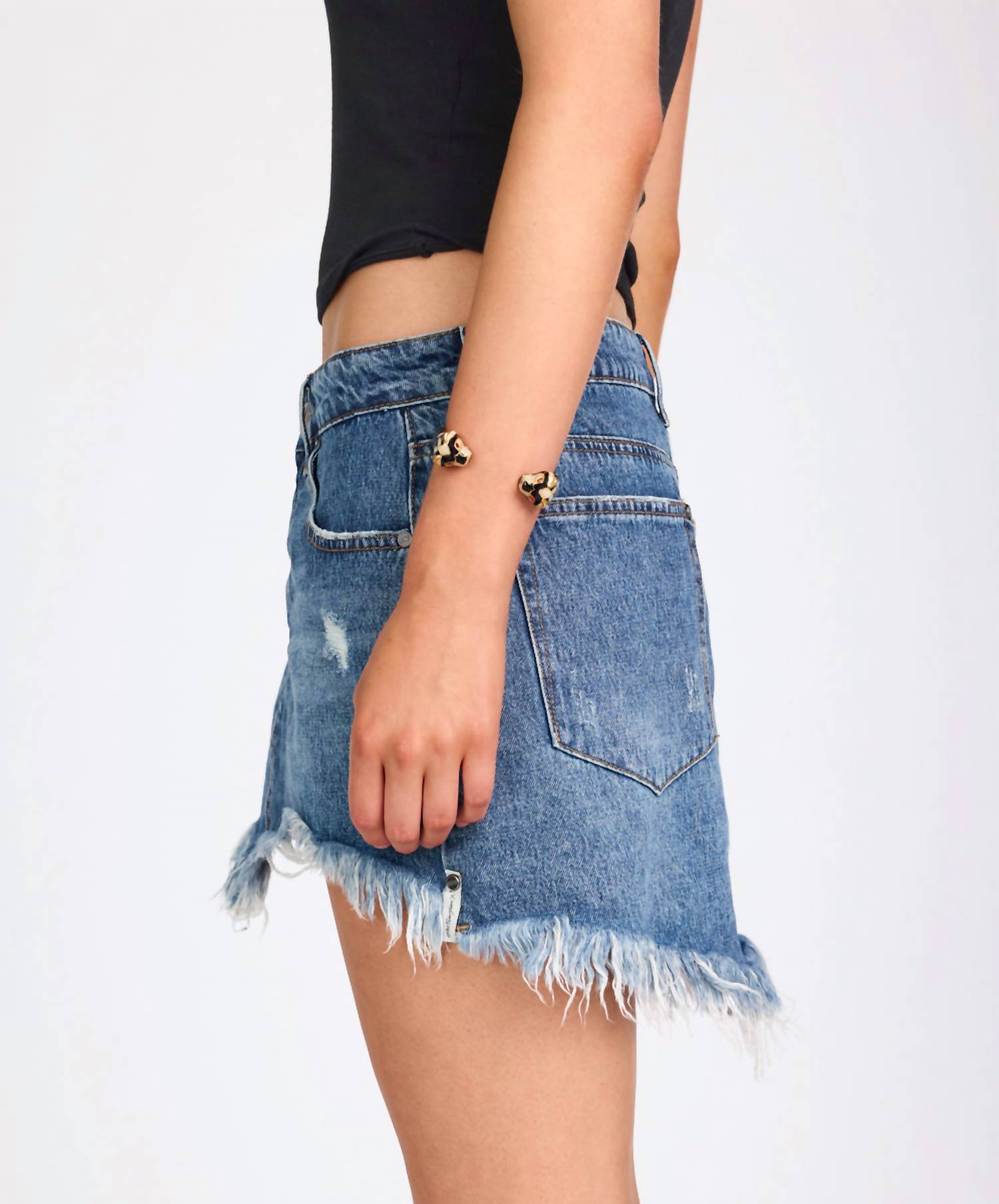 ONE TEASPOON Junkyard Low Waist Denim Mini Skirt in westland blue - women's skirt - detail view