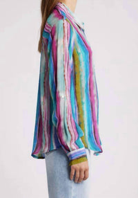 Apny - Button-up With Roll-up Sleeve Pattern Top