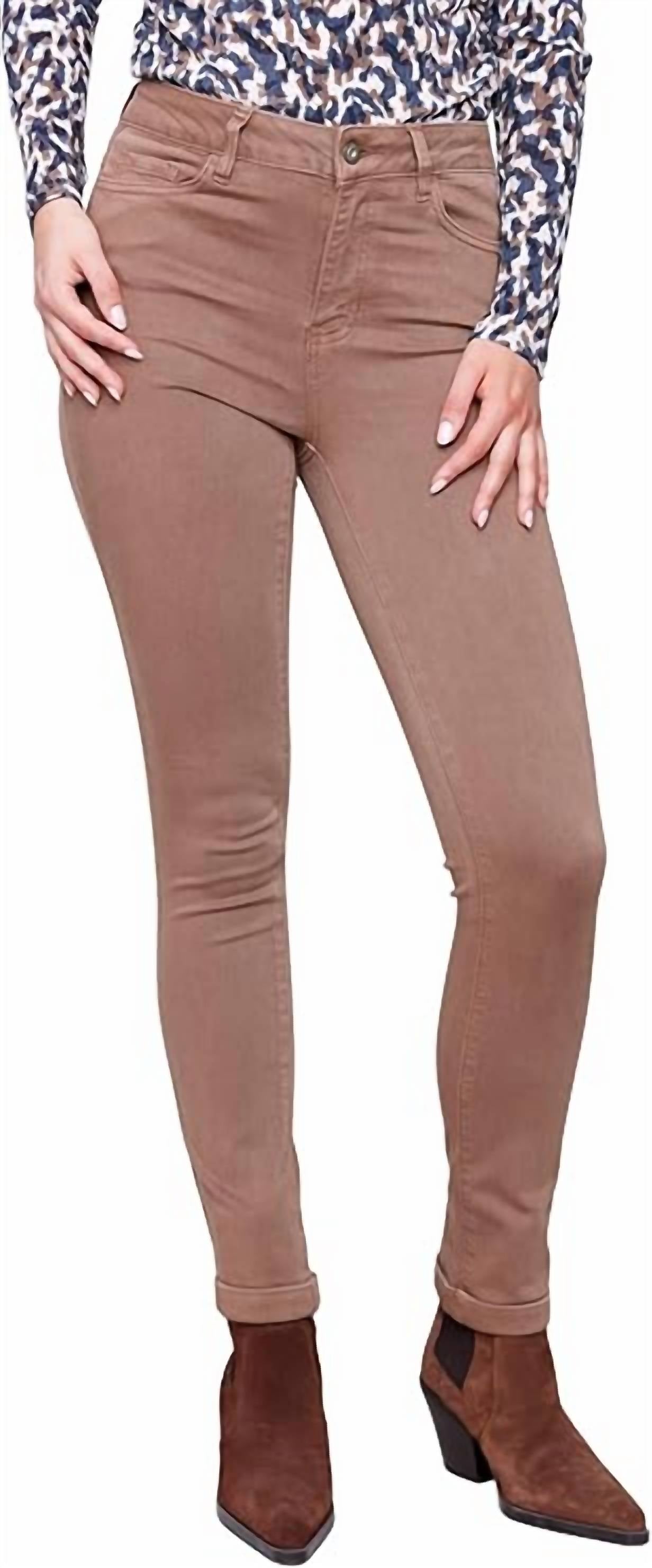 CHARLIE B Cuffed Hem Twill Jeans in truffle - women's jeans - detail view