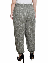 NY Collection Smock Waist Pants - Plus Size in green palms - women's pants - alternate view