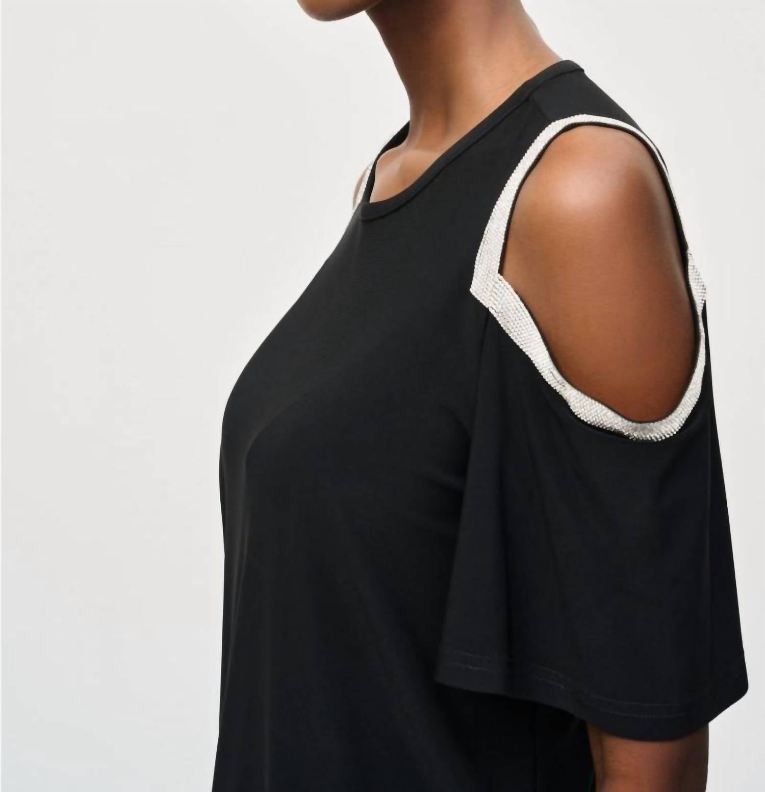 Joseph Ribkoff - Rhinestone Embellished Cold-shoulder Tunic
