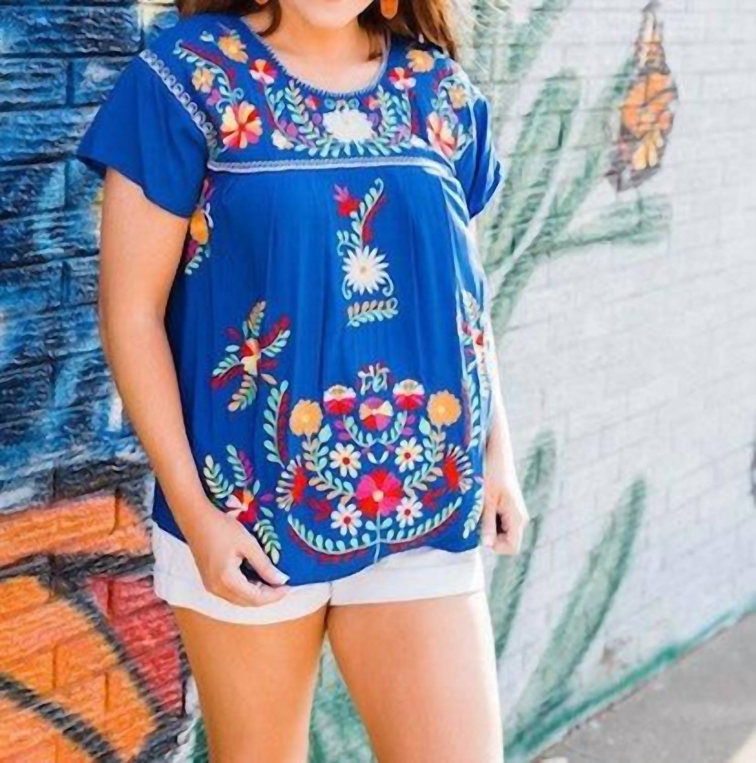 Layerz Clothing - Floral Embroidered Short Sleeve Top