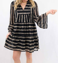 Entro - Paint Stripes and Dots Long Sleeve Dress