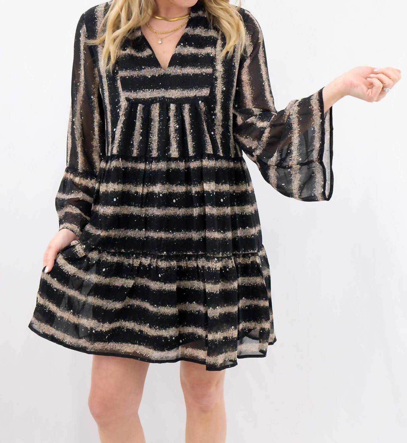Entro - Paint Stripes and Dots Long Sleeve Dress