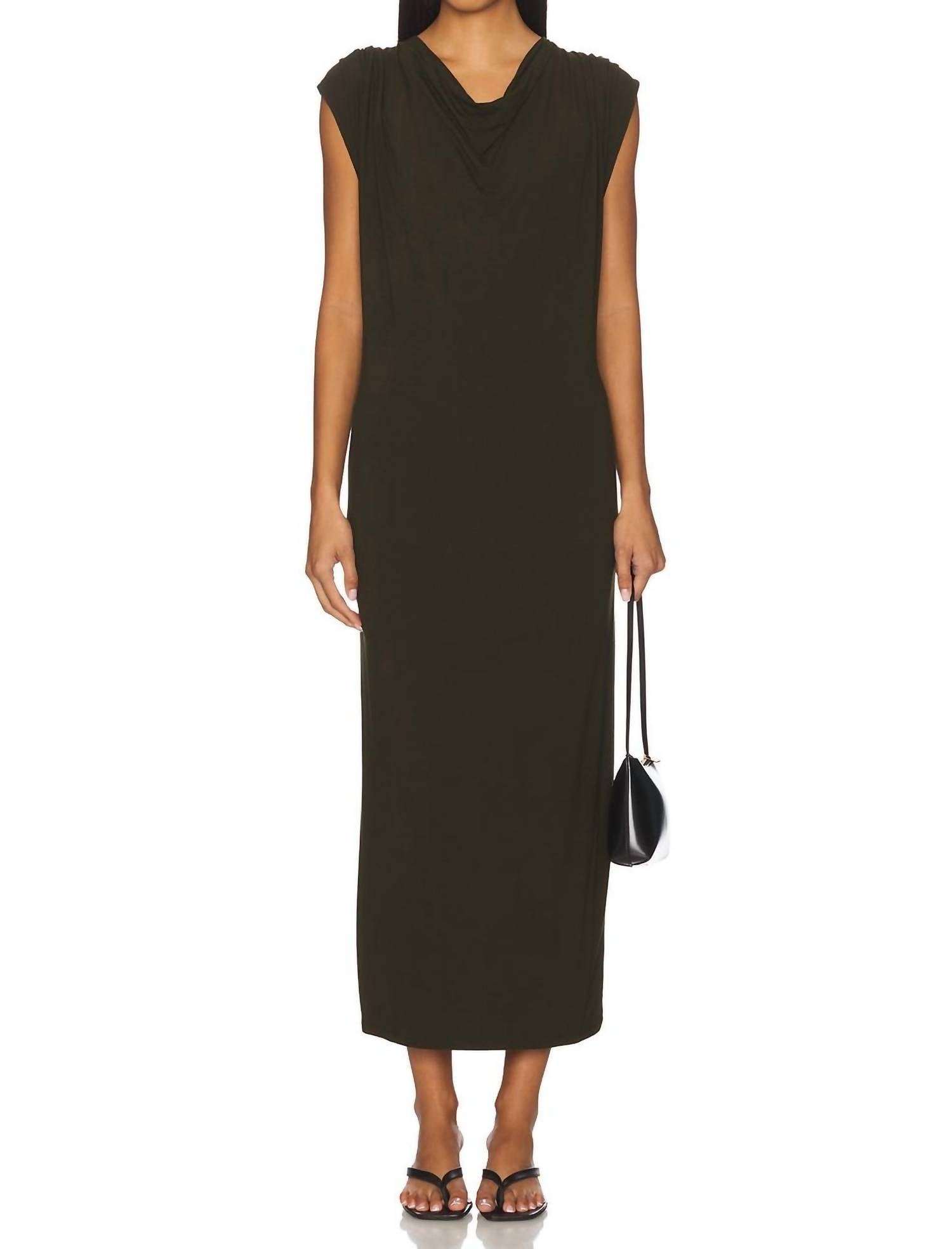 Vince Cap Sleeve Draped Cowl Neck Dress in verde - women's dress