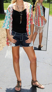 R Cinco Ranch Fresco Chevron Kimono in multi - women's cardigan - detail view