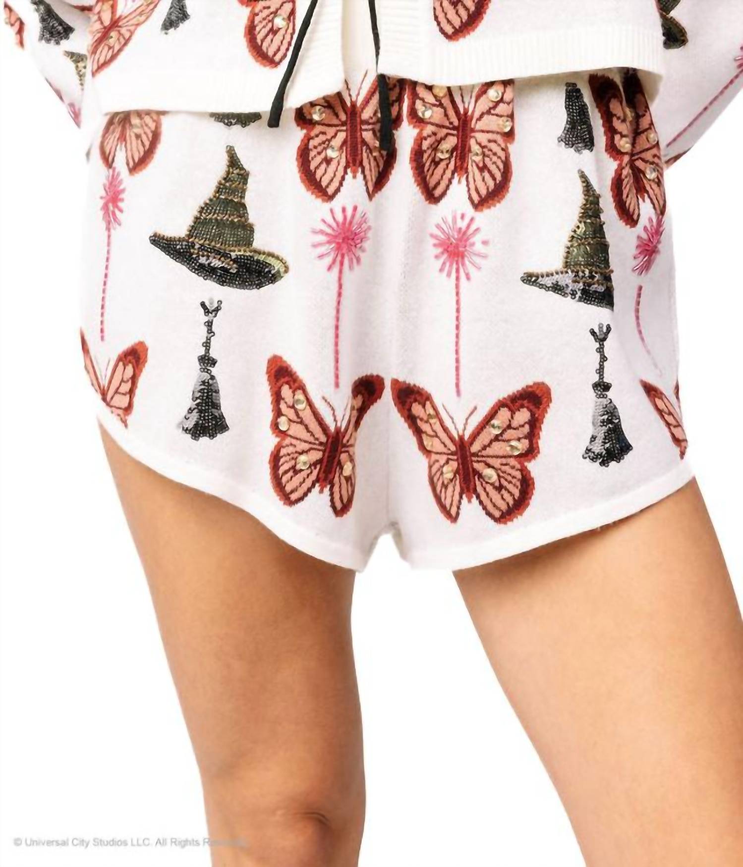 QUEEN OF SPARKLES Licensed Butterfly, Broom, & Wand Shorts in white pink green - women's shorts