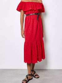 Apricot - Broderie Bardot Tiered Detail Maxi Dress
