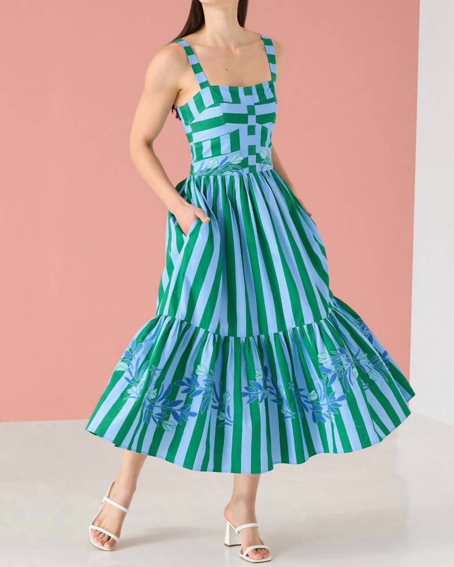 Alivia Gianna Dress in parasol stripe embroidery - women's dress