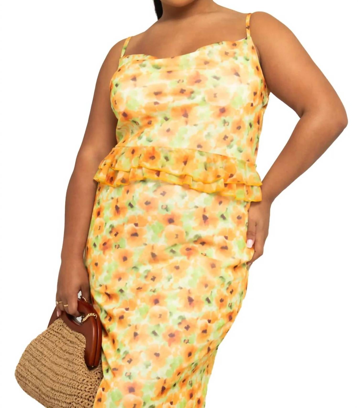 Fashion Szn Curve - Sleeveless Floral Mesh Midi Dress