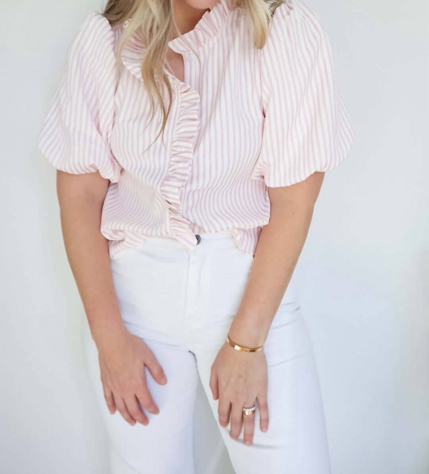&Merci - Christina Striped Ruffled Button Down Top