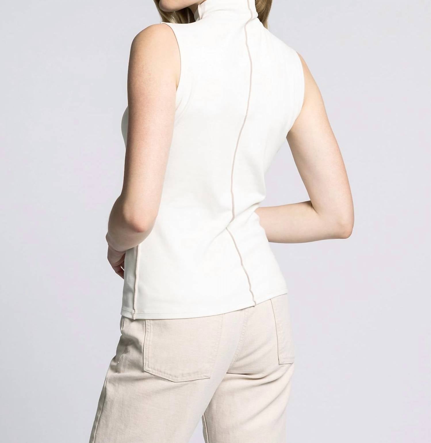 Weekend Los Angeles Marisol Mock Neck Sleeveless Top in beige - women's tank top - detail view