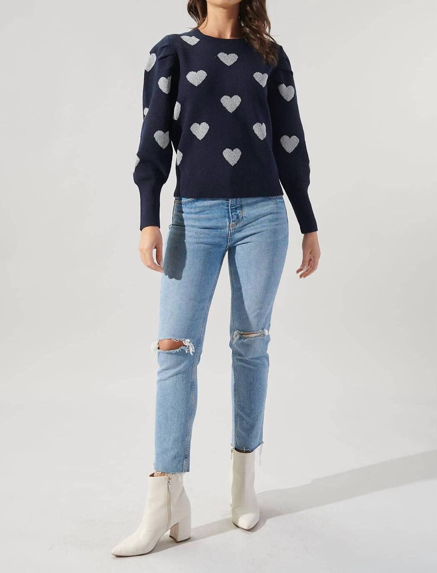 Sugarlips - Sweetheart Lurex Puff Sleeve Sweater