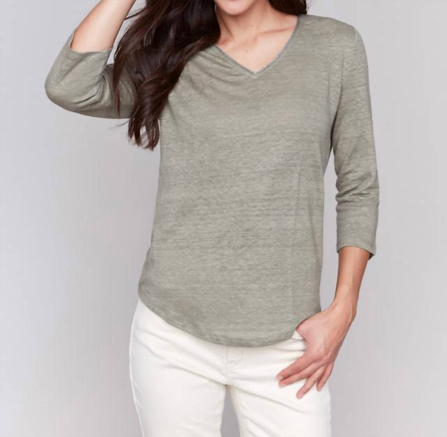 Charlie B - Linen Blend V-neck Top