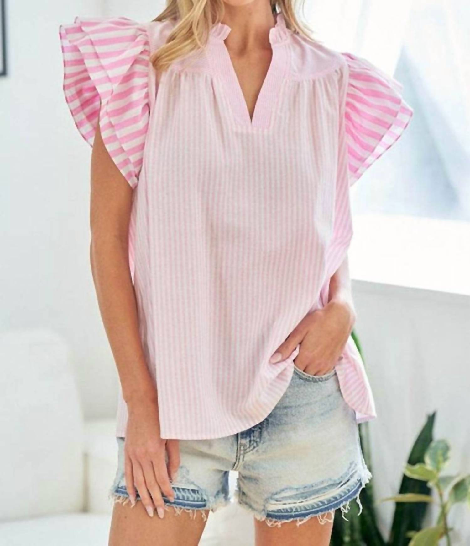 First Love You're A Doll Seersucker Top in pink - women's blouse