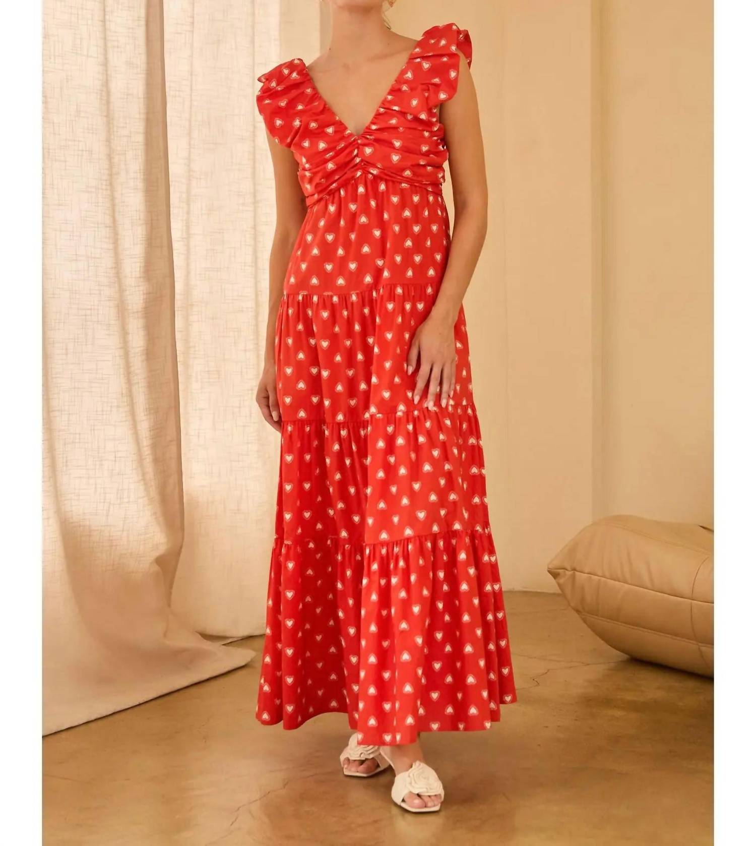SKIES ARE BLUE Sweetheart Maxi Dress in red - women's dress - detail view