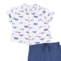 Angel Dear - Kids Vintage Planes Muslin Polo With Casual Short Set