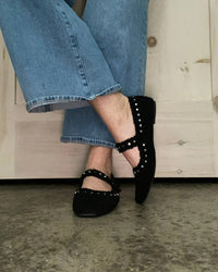 Vintage Havana - Women's Fluffy Mary Jane Flats With Studs