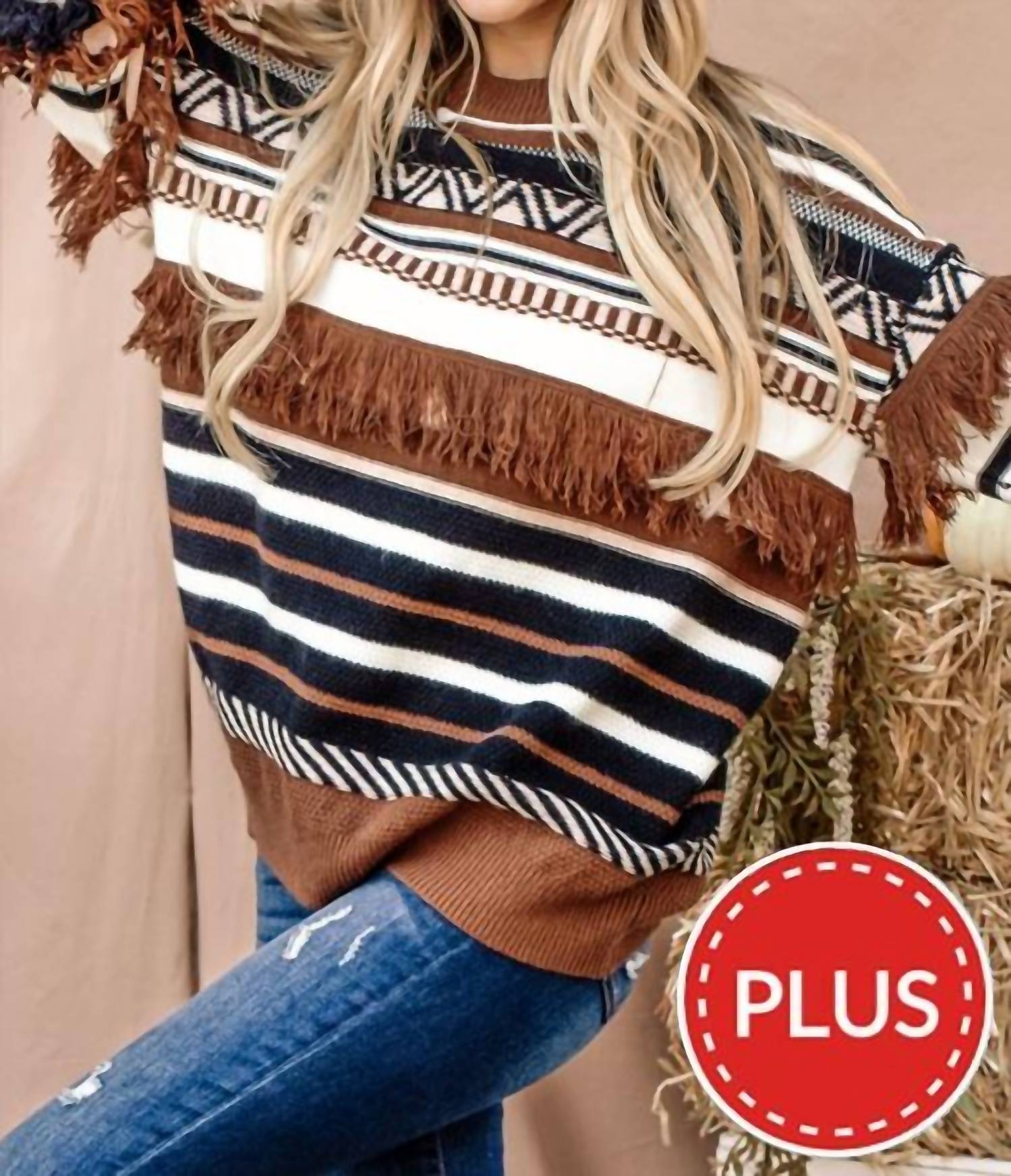 And The Why - fringed aztec sweater top