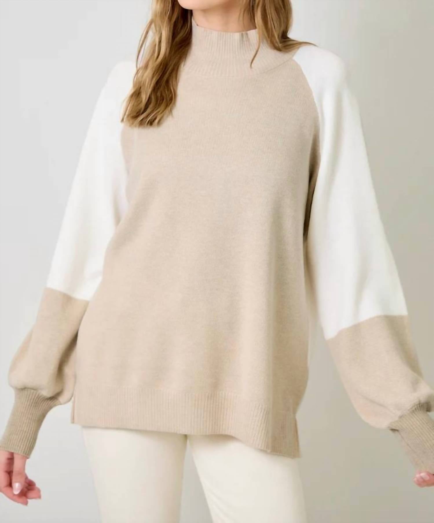 Mystree - Color Block Mock Neck Sweater