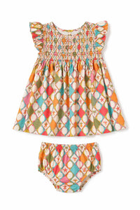 Briton Court - Girl's Olive Smocked Set
