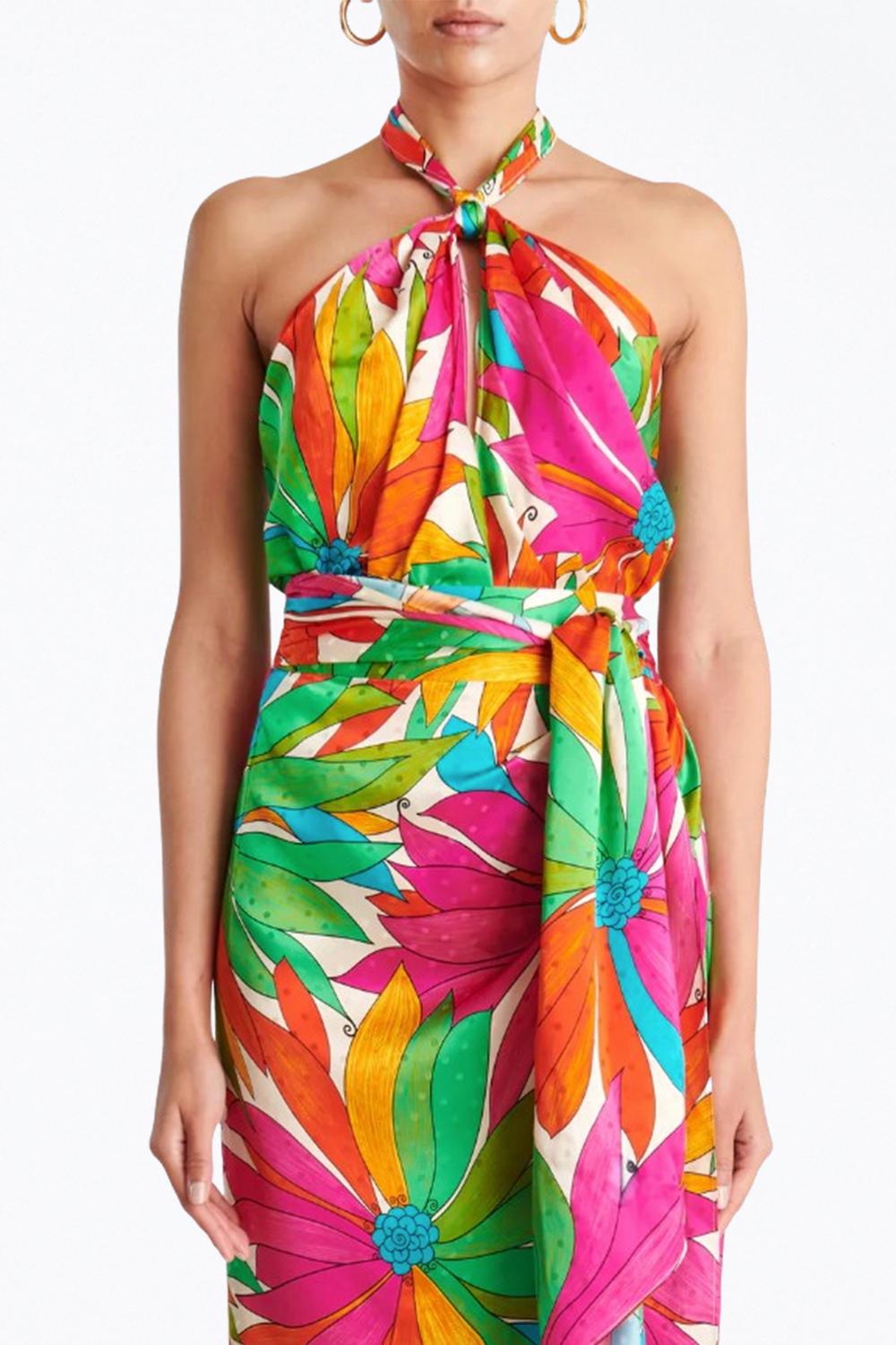 OMILIA FLORAL CUTOUT SILK JACQUARD TOP
