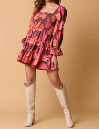 Fantastic Fawn - Long Sleeve Leaf Print Dress