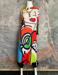 Vanite Couture Women's Picasso Mix Abstract Dress in orange yellow - women's dress