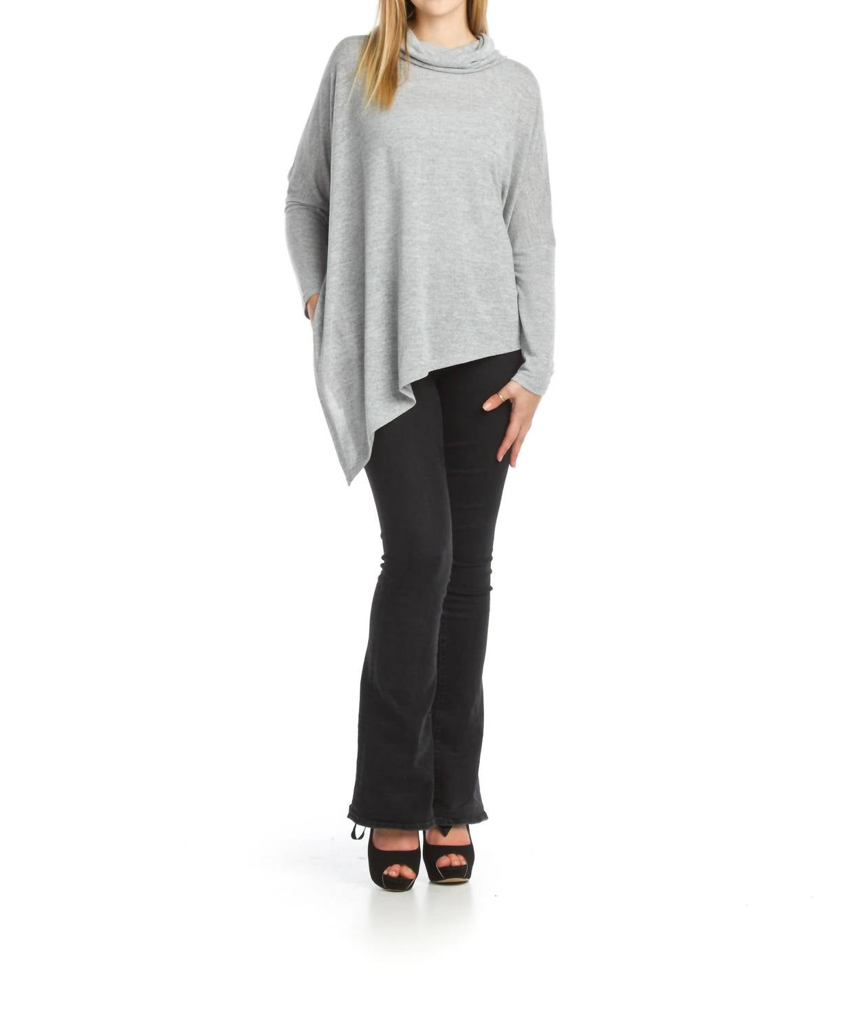 Papillon - Stretchy Cowl Neck Poncho Style Sweater