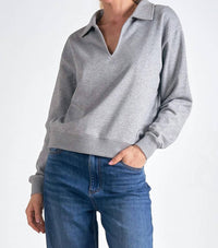 Elan - Collared V-neck Sweatshirt Top