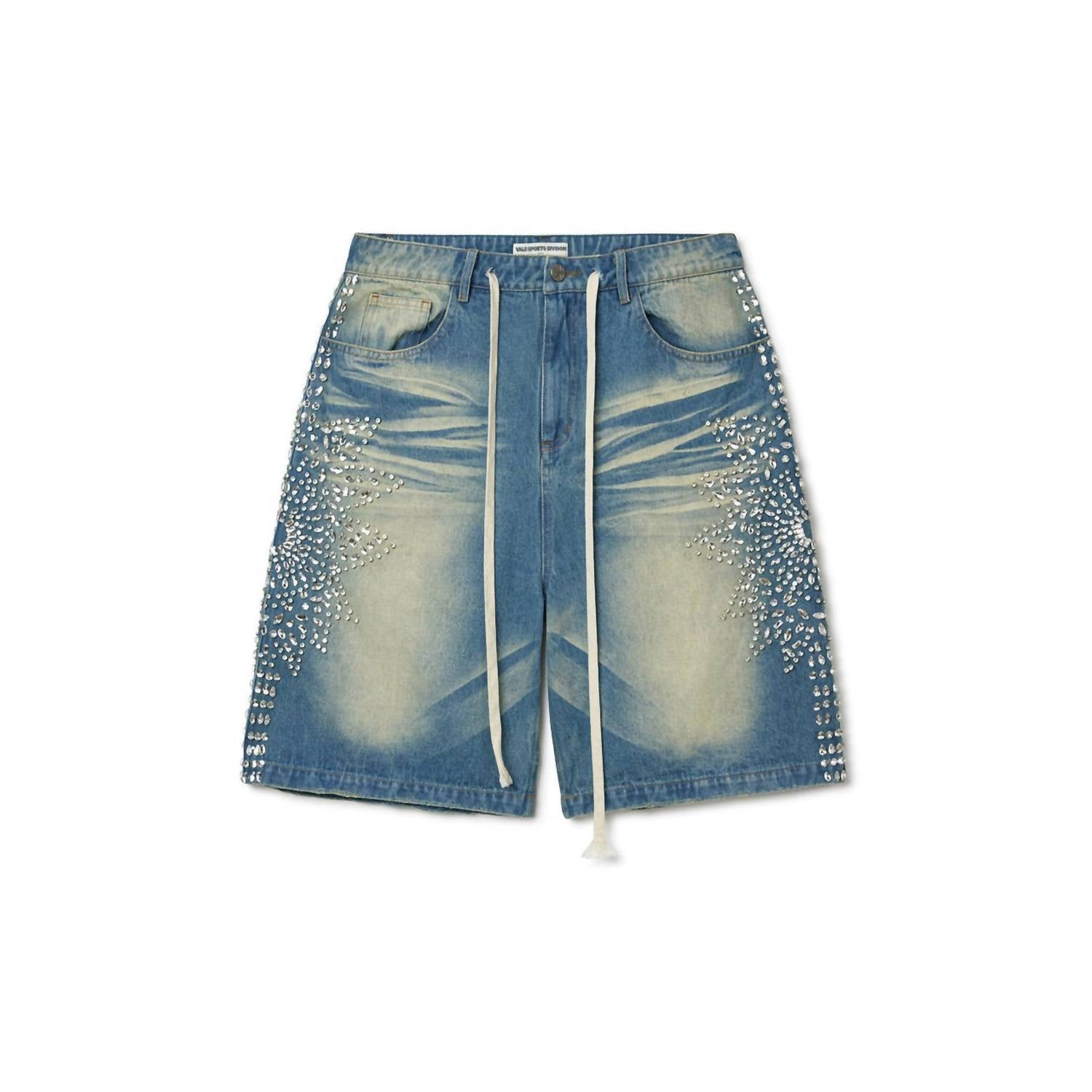 Vale Forever Men’s Sirens Crystal Jorts Streetwear Denim Shorts in blue - men's shorts